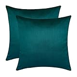 The White Petals Set of 2 Dark Teal Art Silk Pillow Covers, Plain Silk Cushion Cover, Solid Color Dark Teal Throw Pillow, (16x16 inches, Dark Teal)