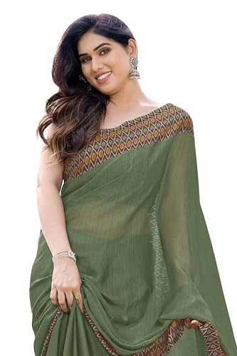 Image of MIRCHI FASHION Saree for Woman Chiffon Georgette Polka Dot Border | Plain Lightweight Women's Sari with Printed Pallu and Blouse Piece