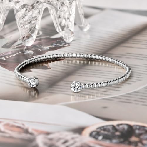 Moissanite Cuff Bracelet, 1.0cttw D Color VVS1 Clarity Bracelet fit 7" Below Wrist, 925 Silver Open Bangle for Women, Wife, Ladies Birthday Gifts2