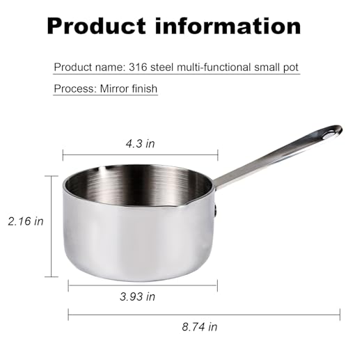 Stainless Steel Milk Pot Butter Warmer with Double Pouring 10cm 350ml Turkish Coffee Pot for Tea Coffee Butter Warmer,Maple Syrup,Sauce Heating - Image 2