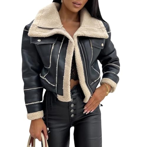 Veste femme biker blouson en cuir moto grande taille chaud à col rembourré