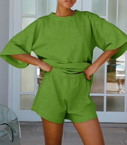 Image of Tankaneo Womens Pajama Sets 3 /4 Sleeve Oversized Tops & Loose Fit Shorts Lounge Set with Pockets Loungewear