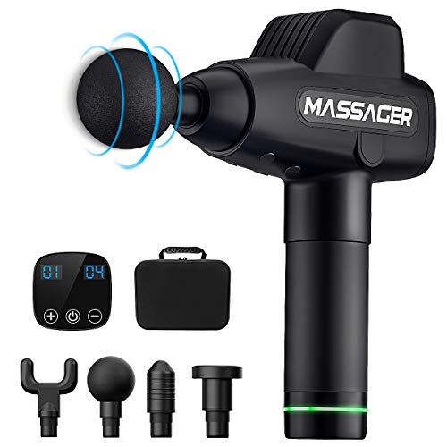 Muscle Massager, Massage Gun 20 Adjustable Speeds Rechargeable Cordless Handheld Deep Tissue Percussion Muscle Massager with 4 Replaceable Massage Heads, Touch Screen and Portable Bag for Athletes