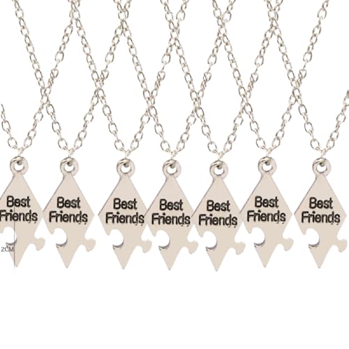 DATOA 4/5/6/7/8 Pcs Multi Puzzles Best Friends Forever Necklaces Stainless Steel Engraved Heart Pendant Set Friendship Necklaces Gifts for BFF Women Men - 7pcs