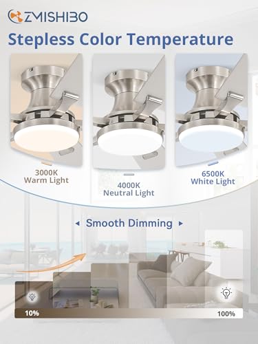 Image of ZMISHIBO 60 Inch Ceiling Fan with Light, App&Remote Control, Flush Mount Low Profile, Dimmable 20W LED Light, Quiet Reversible Motor for Bedroom, Living Room, Apartment, Nickel