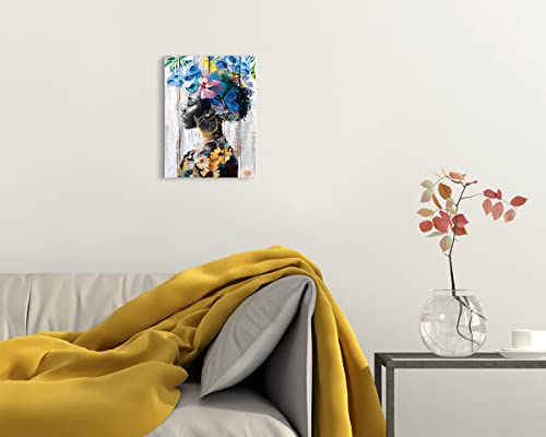 African American Wall Art Black Women Art Wall Decor Blue Flower Pictures Abstract Paintings Framed Portrait Artwork For Bathroom Bedroom Office Wall Decorations Small Farmhouse Butterfly Art Prints #TOP3
