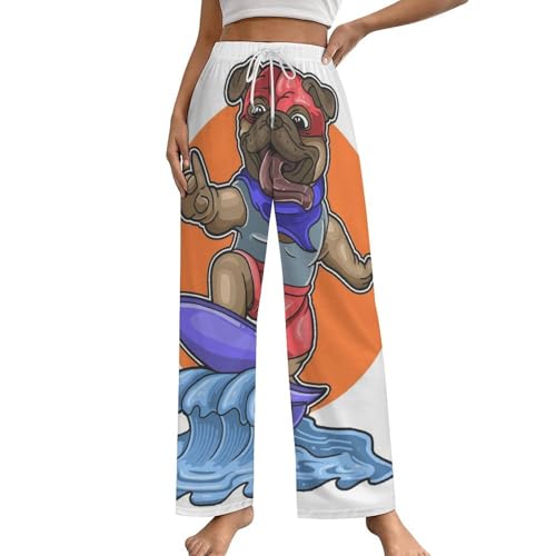 Bas de pyjama femme carlin surfant le vêtement de nuit rigolo qui égaye vos soirées