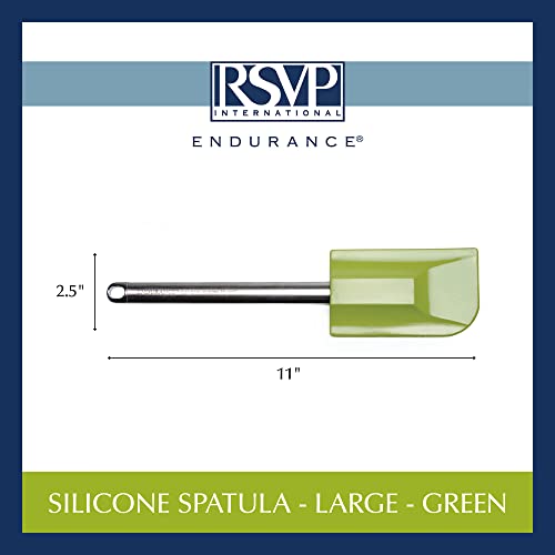 Rsvp International Endurance Kitchen Tool Collection Silicone Spatula, Stainless Steel Handle, 11.25 X 2.75", Green #TOP4
