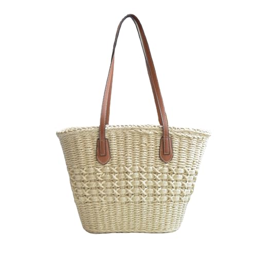 Sac a main panier en tricot de paille souple et grand sac fourre-tout beige