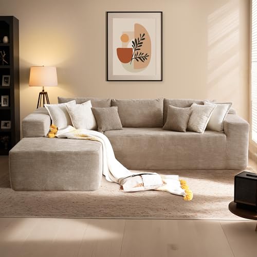 Image of HOOOWOOO Sectional L Shaped Couch,106 inch Assembly Free Modern Minimalist Sofa,Extra Deep Large Sofa Couch Set,Corner Couch in A Box for Living Room(Left Chaise Beige Corduroy Uphosted)