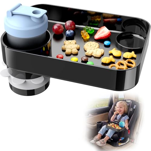 Car Seat Snack Tray for Kids Mess-Free Square Travel Tray Cup Holder Snack Tray Durable Car Food Tray for Toddlers Fit Kids Travel Road Trip Essentials (1 Black)