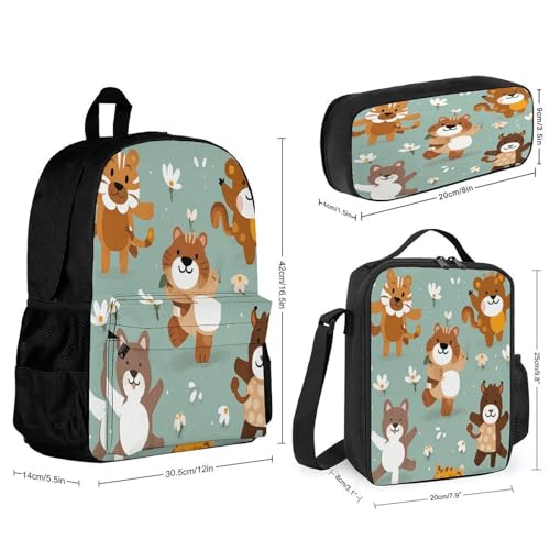 3-in-1 Backpack Combination Set Cartoon Animal Patterns Print 3Pcs Backpack Sets Travel Daypack with Lunch Bag And Cosmetic Bag2