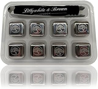 Luxury Whisky Stones Gift Set by Lillywhite & Brown | 8 Premium Stainless Steel Ice Cubes | Reusable Cooling Rocks for Chilling Whiskey | Gift for Men