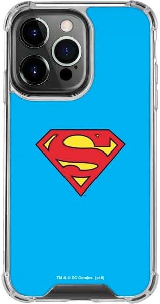 Skinit Clear Phone Case Compatible with iPhone 15 Pro Max - Officially Licensed DC Comics Superman Logo Background Pattern Design