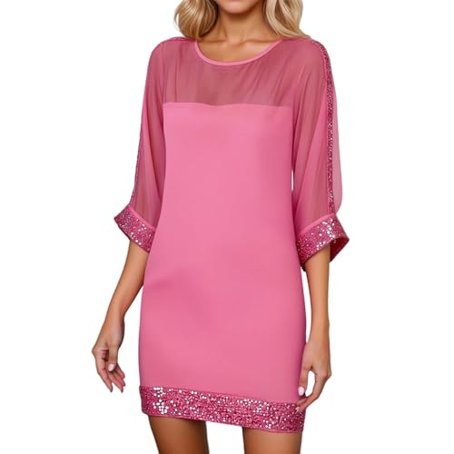 Robe patchwork sequins col rond ajustée pour look tendance été