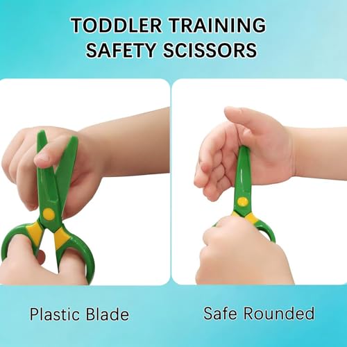 3-Pack Toddler Safety Scissors Kit - Child-Safe Preschool Training Scissors & 60 Sheets Craft Paper | Ergonomic Blunt Tips, Early Childhood Development Tools for Kids 2-5 Years
