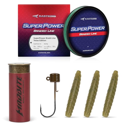 Image of KastKing Superpower Braided Fishing Line Texas Edition - 15lb 4X 200yds with Ned Rig Kit, 1 /6 oz Ned Jig Head & 3 Soft Plastic Ned Worms, Bass & Crappie Fishing Finesse Kit, Gift-Ready Packaging