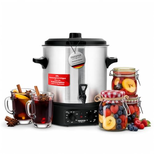 Stagecaptain GWK-27A Glühweinkocher - Einkochautomat mit 27 Liter - 2000 Watt - Gebürsteter Edelstahl - Einfache Bedienung (Temperatur und Zeitschaltuhr) - Abschaltautomatik - Silber