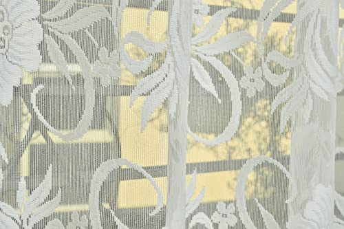 Image of Net Transparent Window Curtain Drapes 5Ft Set of 2 | Sheer Curtain Drapes for Living Room Bedroom Kitchen Balcony | Tissue Light Filtering Panels for Home Office, 4x5 Feet, White Floral