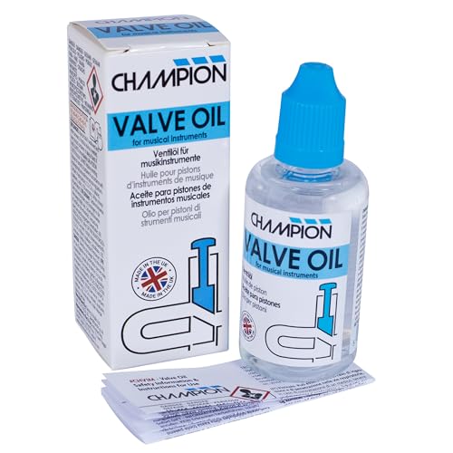 Champion Valve Oil (50ml) for Cornet, Trumpet, Flugelhorn, Tenor Horn, Trombone, Baritone Horn, French Horn, Euphonium, Tuba. Valve and Rotor Lubrication for Brass Musical Instruments. Made In The UK