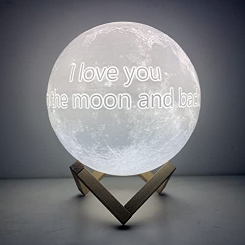 RMFSH Moon Lamp with Text- Moon Night Light for Adults Kids Baby Wooden Stand Remote Touch Control and USB Rechargeable 16 LED Colors 4.8 inch (Small)