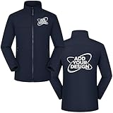 Nicevhljac Chaqueta de trabajo para hombre, a prueba de viento, forro polar, cuello alto, softshell, personaliza tu diseño, azul marino, M