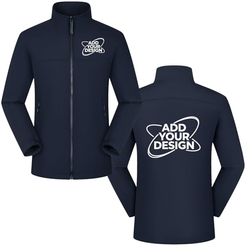 Nicevhljac Veste de travail pour homme, coupe-vent, doublure en polaire, col montant, softshell, personnalise ton design, bleu marine, M