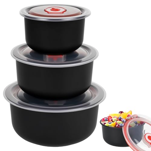 YYTECH 3er Set Mikrowellengeschirr mit Deckel, Mikrowellengeschirr Frischhaltedosen 300/500/900ML, mikrowellengeschirrs zum aufwärmen für Spülmaschine, Mikrowelle, Backofen, Kühlschrank(Schwarz)