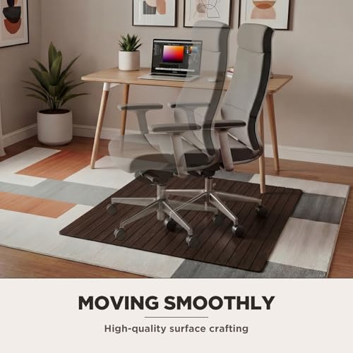 Image of Leinuosen 36 inch x 48 inch Office Bamboo Chairmat for Carpet Floor Mat Highly Premium Quality Anti-Slip Office & Home Floor Protector Low Pile Carpet Chair Mat, 5mm Thick(Without Lip, Coffee Wood)