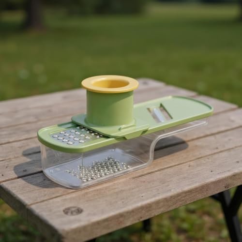 Molinillo de ajo compacto y 3 en 1 con cuchillas de trituración y trituración de rebanadas, protector seguro y caja de almacenamiento para cuchillas para ajo y verduras (verde)