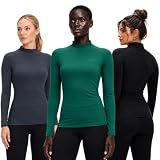 Devops Women'S Compression Baselayer Turtle Neck Long Sleeve Athletic Shirts (Small, Black/Charcoal/Green)