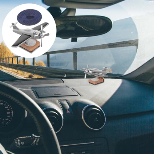 Image of Homoyoyo Solar Airplane Car Diffuser: 2Pcs Silver, Unscented, Car Freshener, Wooden Base Fragrance Diffuser, Alloy Solar Energy Rotate Airplane Ornaments for Office Home Decor 3.93 x 3.73 x 3.73 inch