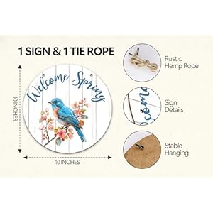 Spring Wooden Welcome Sign For Front Door Flowers Welcome Home Decor Sign Bird Outdoor Hanging Signs For Housewarming Gifts Rustic Decor For Farmhouse Front Porch Outside Garden Yard 08