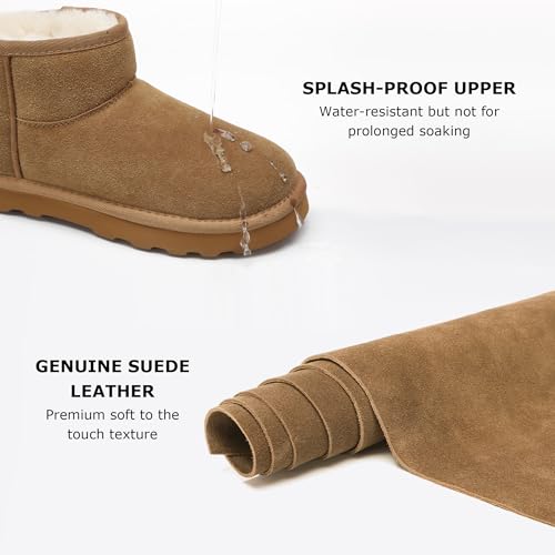 Women's Genuine Suede Winter Mini Boots Water Resistant Snow Booties with Cozy Faux Fur Lining Anti-Slip Memory Foam Insole Lightweight Pull On Ankle Boots Outdoor3