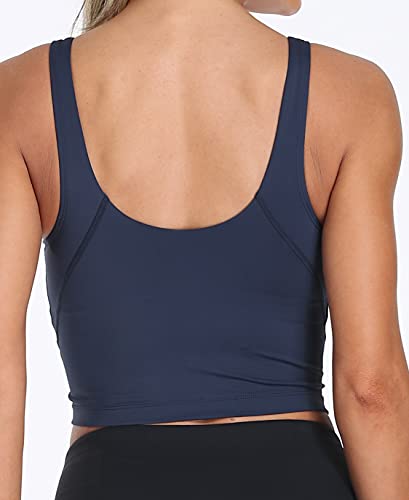Image of Oalka Sports Bra Womens Longline Padded Crop Yoga Tank Tops | Built in Bras, Workout, Athletic, Fitness, Super Soft, Comfort, Cropped Top, Removable Pads, Heart Neckline For Women