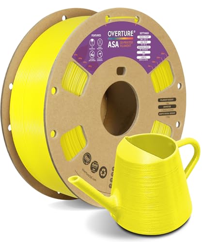 Image of OVERTURE ASA Filament 1.75mm, UV & Weather Resistant for Outdoor | High Impact Strength & Heat Resistance Up to 96C, 1kg (2.2lbs) Cardboard Spool, Fits Most FDM Printers (Yellow)