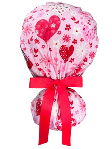 Image of Scrub Cap for Women and Men, Ponytail Scrub Caps, Working Hat, Head Cover with Ribbon Ties and Buttons, Long Hair