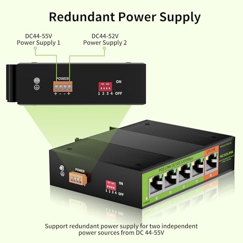 Image of Industrial 5-Port Gigabit PoE+ Switch | 4x30W PoE Ports, 1 Uplink, 35mm DIN-Rail Mount, IP40, Dual Power Input