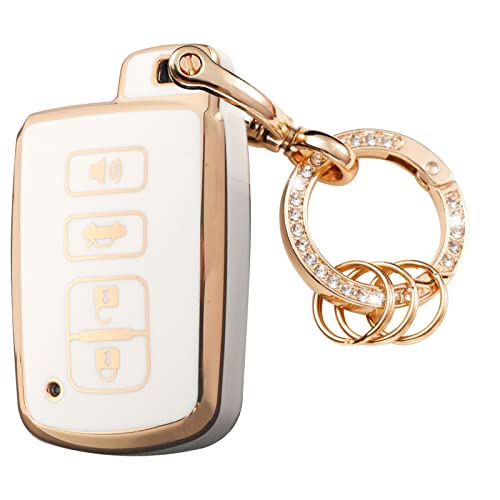 WSAuto Key Fob Cover with Keychain Compatible with Toyota Highlander Avalon Camry Corolla RAV4 Sequoia Soft TPU Protection Car Key Case Shell White