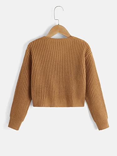 SweatyRocks Girl's Long Sleeve Drop Shoulder V Neck Button Front Ribbed Knit Cardigan Sweaters2