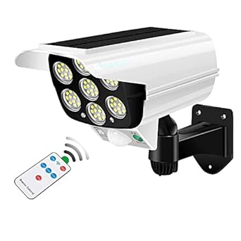 QERINKLE Motion Sensor 77LED Spotlight IP66 Waterproof Camera Solar Lights for Solar Security Lights for Garden (Black, White)