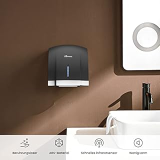 PLUSSEN Asciugamani Automatico Elettrico Hotel Asciuga Mani ad Vento Caldo e Freddo da Parete Bagno con Sensore Fotocellula, a Basso Rumore (40 Db), Coperchio Compatto in ABS, 220-240V (nero-1003)