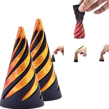 Impossible Pyramid Passthrough Sculpture, Pass Through Pyramid Fidget Toy, 3D Printed Spiral Cone Toy Pyramid Passthrough Sculpture, Desktop Decor Souvenir Gift (Black-gold Cone*2)