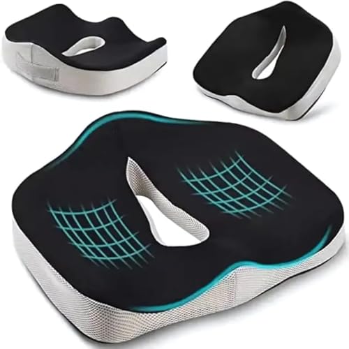 Cojin para Coxis de Espuma Viscoelástica Cojin Antiescaras Que Alivia la Presion con Funda Lavable Cojin Silla de Oficina, Asiento de Coche, Silla de Ruedas, Home Office, Color Negro