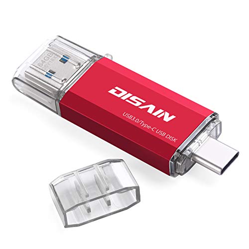 USB C Flash Drive, DISAIN 64GB USB C Thumb Drive (USB A 3.0/USB C 3.0), 2 in 1 OTG Type C Flash Drive for USB C Smartphones, Tablets, PC