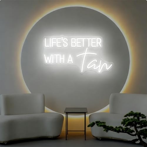 Image of Life Is Better With A Tan Led Dimmable Neon Sign for Home Bathroom Spa Beauty Cosmetic Salon Wall Decor,Spa Day Gifts for Women,Spa Products Aesthetic Center Salon Door Decorative