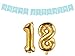 Produktbild DaLoKu Happy Birthday Geburtstag Luftballon 35cm Folienballon Banner Zahl Alter, Größe: 18 hellblau/Gold