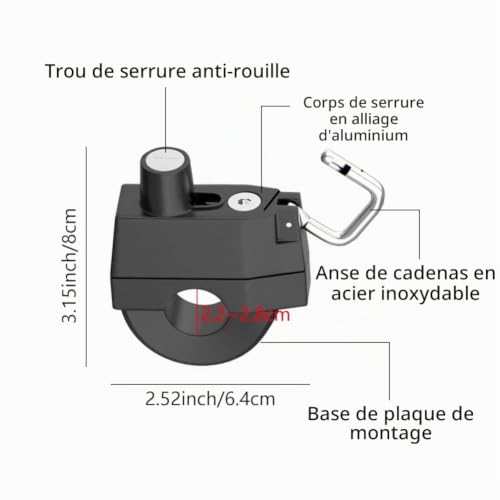 Antivol Casque Moto, Serrure de Casque de Moto, Verrouillage du Casque, Antivol de Casque de Sécurité, Serrure Universelle de Casque de Moto, Verrou de Casque Antivol,pour Tube de Guidon de 22 à 28 mm – vue 2
