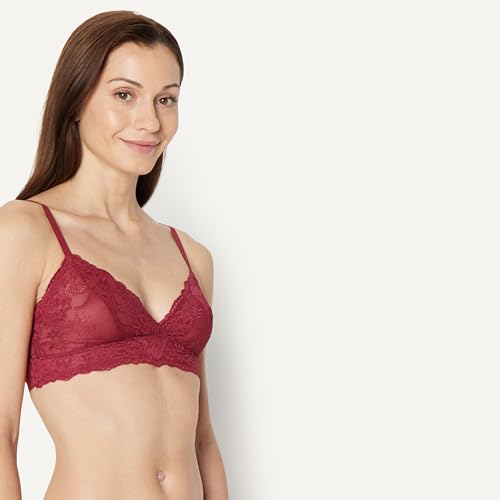 Amazon Essentials Women's Stretch Galloon Lace Unlined Triangle Bra, Wireless, Pack of 2, Soft Petal / Burgundy, X-Large - image 2