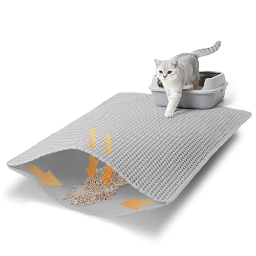 LOOBANI猫トイレマット 猫砂マット 二重層EVA 猫 マット 飛び散り防止 無臭大きなグリッド 猫 トイレ マット 防水 尿防止 滑り止め 防カビ 臭防止 猫砂取りマット 簡単な掃除 マッサージ式 高耐久 多頭飼い 多用途 猫用 (グレー, 30*45)